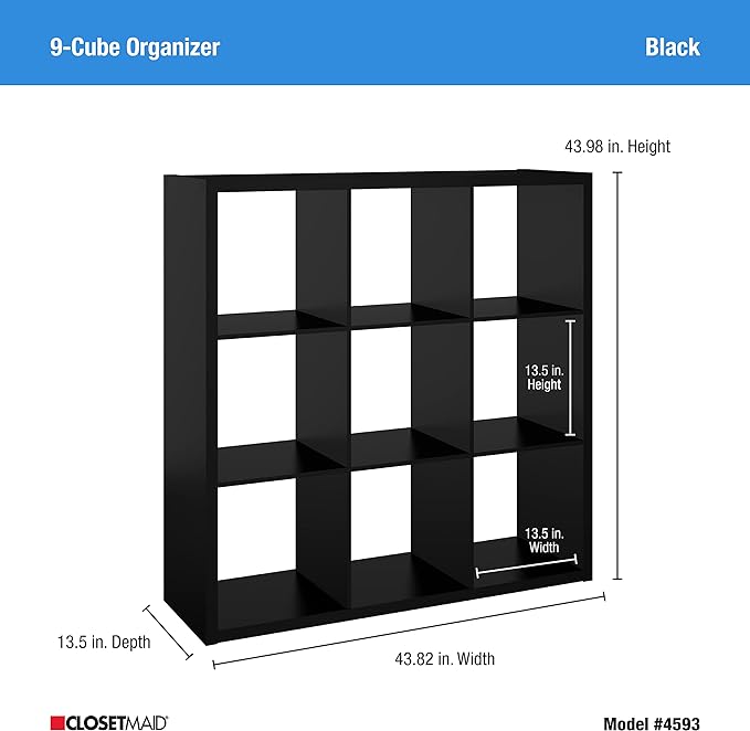 ClosetMaid 4593 Decorative Open Back 9-Cube Storage Organizer, Black - LeafyLoom