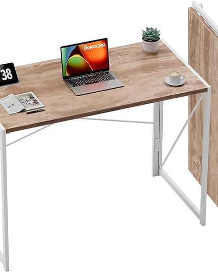 Coavas 31.5 inch Folding Desk No Assembly Required, Writing Computer Desk Space Saving Foldable Table Simple Home Office Desk, Oak - LeafyLoom