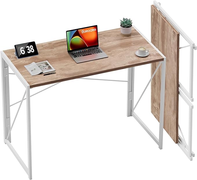 Coavas 31.5 inch Folding Desk No Assembly Required, Writing Computer Desk Space Saving Foldable Table Simple Home Office Desk, Oak - LeafyLoom
