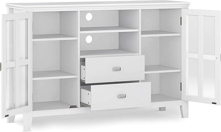 SIMPLIHOME Artisan SOLID WOOD 53 Inch Wide Contemporary TV Media Stand in White for TVs up to 60 Inches, For the Living Room and Entertainment Center - LeafyLoom