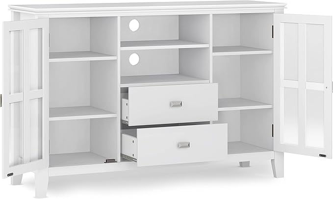 SIMPLIHOME Artisan SOLID WOOD 53 Inch Wide Contemporary TV Media Stand in White for TVs up to 60 Inches, For the Living Room and Entertainment Center - LeafyLoom