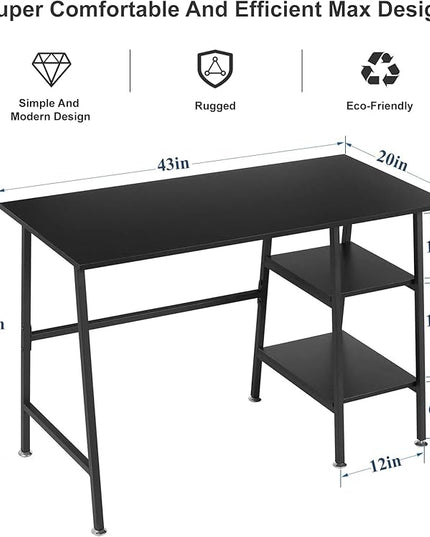 VECELO 43 Inch Home Office Computer Easy to Assemble Simple Table Modern Student Study Desk,Water Proof, Black+black leg - LeafyLoom