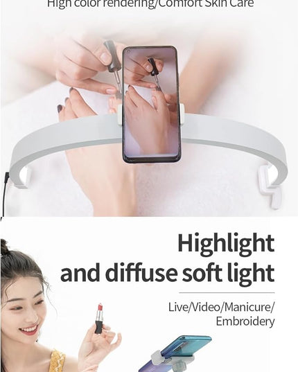 Half Moon Lamp for Lash Extension, 20W 3200 to 5600K Foldable Esthetician Light Eyelash Lamp with Phone Holder, Portable Nail Desk Lamp Lighting for Beauty Skincare Lashes - LeafyLoom