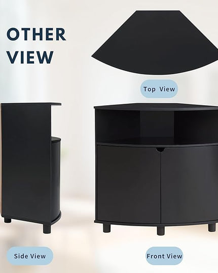 Berg Modern 31-inch 16 Colors LED Corner Cabinet with Doors and 2 Shelves, USB Charge Cord, Small TV Stand for Living Room, Home Office, Black Pure - LeafyLoom