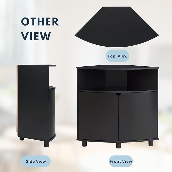 Berg Modern 31-inch 16 Colors LED Corner Cabinet with Doors and 2 Shelves, USB Charge Cord, Small TV Stand for Living Room, Home Office, Black Pure - LeafyLoom