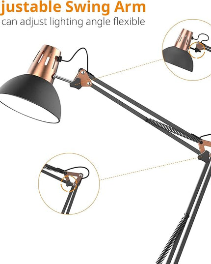 LEPOWER Metal Floor Lamp, Adjustable Architect Swing Arm Standing Lamp with Heavy Duty Base, Eye-Caring Reading/Drawing Lamp with On/Off Switch for Living Room, Bedroom, Office Sand Black - LeafyLoom