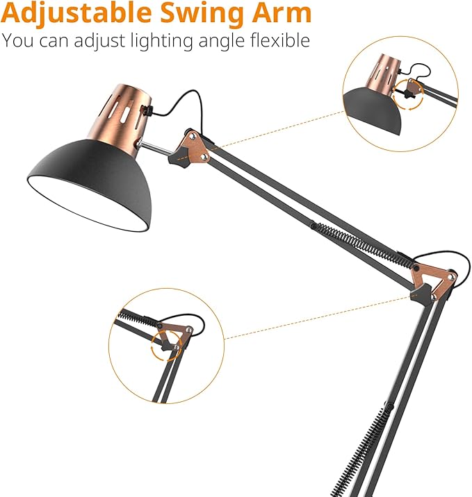 LEPOWER Metal Floor Lamp, Adjustable Architect Swing Arm Standing Lamp with Heavy Duty Base, Eye-Caring Reading/Drawing Lamp with On/Off Switch for Living Room, Bedroom, Office Sand Black - LeafyLoom