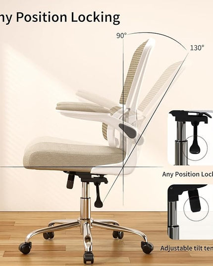 Office Chair, Ergonomic Desk Chair - Thick Cushion Adjustable Height Computer Chair with Lumbar Support and Flip-up Armrests, Home Office Desk Chairs, Swivel Executive Task Chair - LeafyLoom