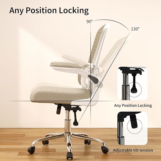 Office Chair, Ergonomic Desk Chair - Thick Cushion Adjustable Height Computer Chair with Lumbar Support and Flip-up Armrests, Home Office Desk Chairs, Swivel Executive Task Chair - LeafyLoom