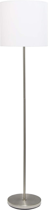 Simple Designs LF2004-WHT Brushed Nickel Stick Drum Shade Floor Lamp, White - LeafyLoom