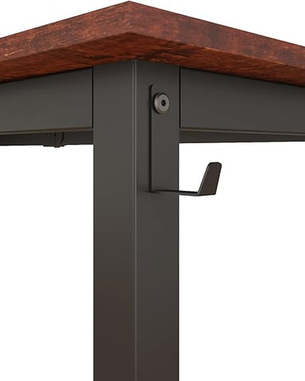 63 Inch Home Office Computer Two-Color Panel Desk with Storage Bag and Hook, Black, Sandalwood Color, Industrial Modern Laptop Desk - LeafyLoom