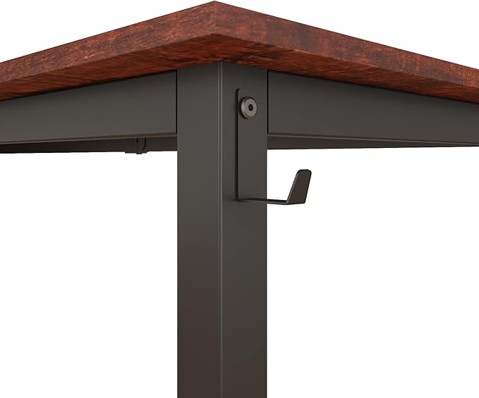 63 Inch Home Office Computer Two-Color Panel Desk with Storage Bag and Hook, Black, Sandalwood Color, Industrial Modern Laptop Desk - LeafyLoom