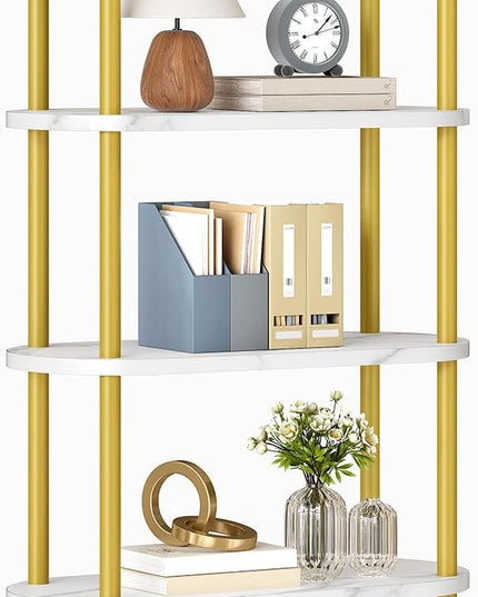 HOOBRO 5 Tier Open Bookshelf, Modern Arched Bookcase Display Shelf Racks, Wooden Bookcase Storage Shelves Metal Frame, Tall Storage Organizer for Living Room, Easy Assembly, Gold DM176SJ01 - LeafyLoom