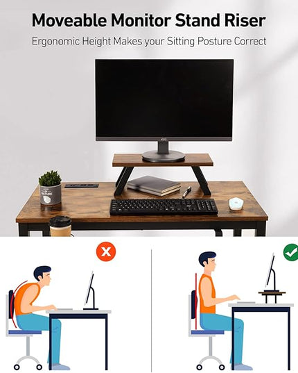Computer Desk with Power Strip and Monitor Stand, 40" Desk for Home Office Small Space, Small Writing Desk Study Table Workstation with Cup Holder Headphone Hook, Easy Assembly - LeafyLoom