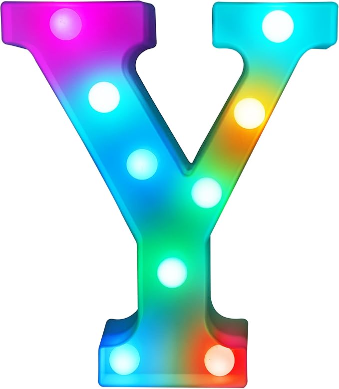 Colorful Letter LED Lights, 16 Colors Changing LED Marquee Letter Lights, Dimmable Night Lights for Wedding, Birthday, Holiday, Party, Bar, Christmas Decoration,Dorm Room Decor-Multicolor Y - LeafyLoom