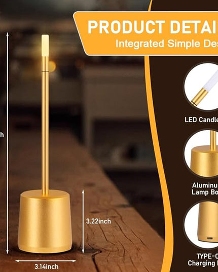 Portable LED Metal Table Lamp - 3 Level Brightness Touch Control Desk Lamps for Bedroom Nightstand,Rechargeable Battery - Ideal Bedside Lamp for Bedroom Nightstand - LeafyLoom