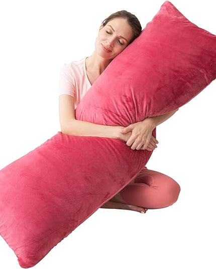 Body Pillows for Adults, Long Pillow for Bed, Firm Large Body Pillow with Velvet Cover for Side Sleeper, 20x54 Inches (Red) - LeafyLoom