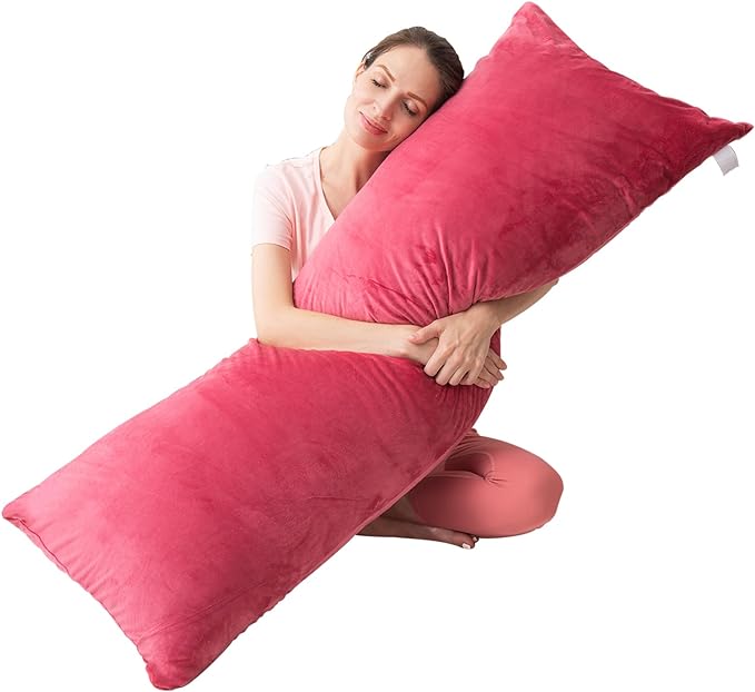 Body Pillows for Adults, Long Pillow for Bed, Firm Large Body Pillow with Velvet Cover for Side Sleeper, 20x54 Inches (Red) - LeafyLoom