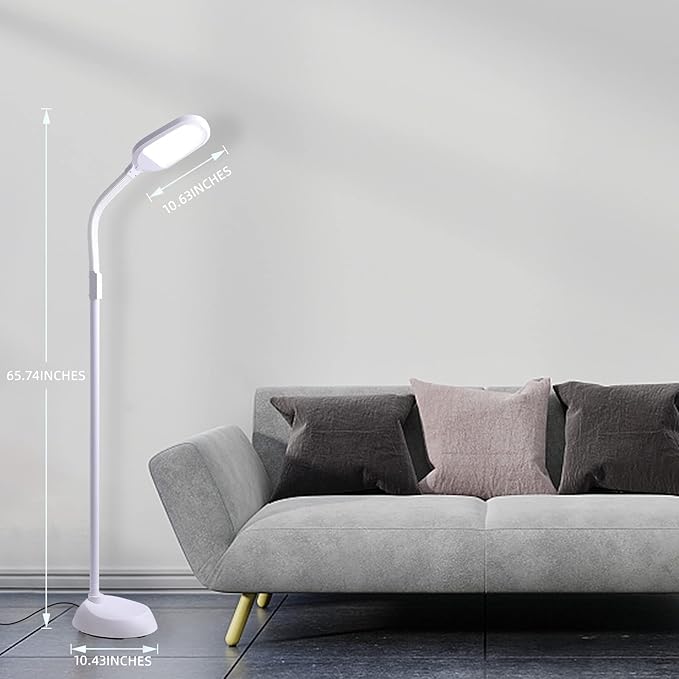 LED Floor Lamp,15W 1200 Lumen Bright Reading Floor Lamp with 5 Color Temperatures,Stepless Dimmer,30 Mins Timer,Remote & Touch Control for Living Room,Bedroom & Office,White - LeafyLoom