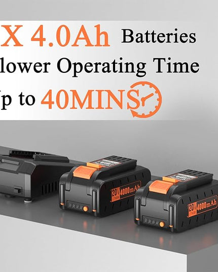 Pro Chaser Battery Powered Cordless Blower - 380 CFM with 2 X 4.0Ah 20V Batteries & Fast Charger, Lightweight Electric Leaf Blowers, 2 Variable Speed, Ideal for Yard, Patio & Sidewalk - LeafyLoom