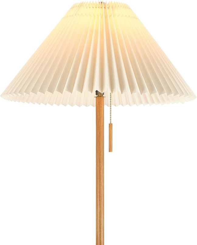 Globe Electric 61000053 62" Floor Lamp, Faux Wood Finish, Pleated Fabric Shade, Flat Base, Pull Chain Switch on Socket, Reading Lamp, Home Office Accessories, Home Décor, Home Improvement - LeafyLoom