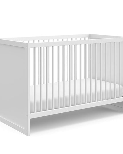 Storkcraft Calabasas 3-in-1 Convertible Crib (White) – GREENGUARD Gold Certified, Fits Standard Crib Mattress, Converts to Toddler Bed, Modern Style, Easy 30-Minute Assembly - LeafyLoom