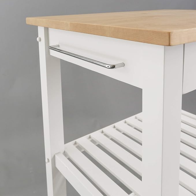 American Trails Sunrise American Kitchen Island, Natural Maple Top, White Base (New) - LeafyLoom