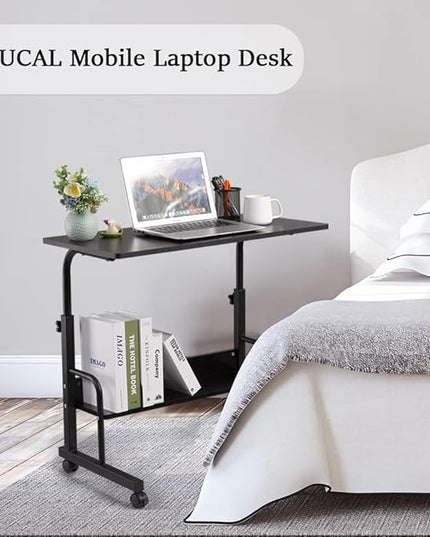 SIDUCAL Computer Cart, Portable Laptop Desk Laptop Cart, Portable Desk with Wheels, Rolling Desk Adjustable Height, Rolling Laptop Stand, Rolling TV Tray, Couch Desk Bed Desk for Laptop, 31.5'' Black - LeafyLoom