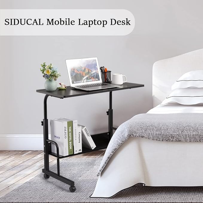 SIDUCAL Computer Cart, Portable Laptop Desk Laptop Cart, Portable Desk with Wheels, Rolling Desk Adjustable Height, Rolling Laptop Stand, Rolling TV Tray, Couch Desk Bed Desk for Laptop, 31.5'' Black - LeafyLoom