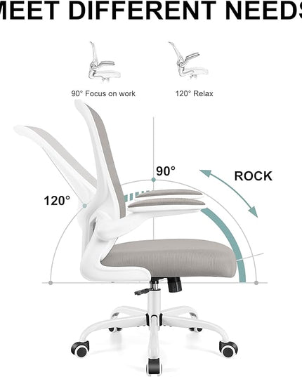 Ergonomic Office Chair, Lumbar Support Desk Chair with Flip-up Armrest and Breathable Mesh, Height Adjustable Swivel Office Chair LightGray - LeafyLoom