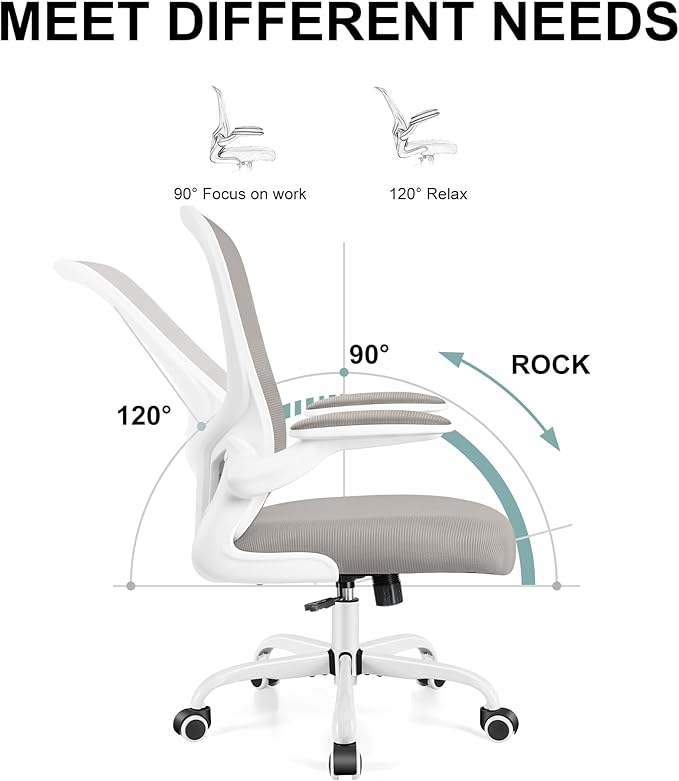 Ergonomic Office Chair, Lumbar Support Desk Chair with Flip-up Armrest and Breathable Mesh, Height Adjustable Swivel Office Chair LightGray - LeafyLoom
