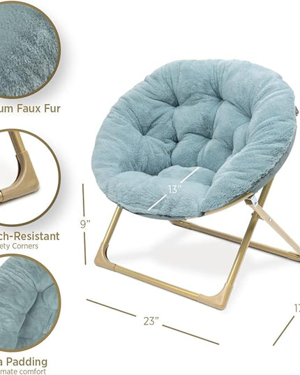 Milliard Mini Cozy Chair for Kids, Sensory Faux Fur Folding Saucer Chair for Toddlers, Blue - LeafyLoom