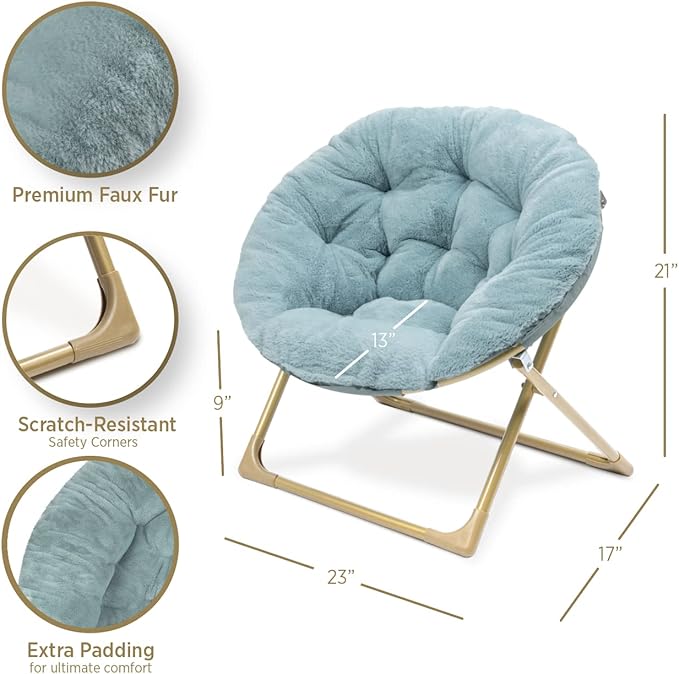 Milliard Mini Cozy Chair for Kids, Sensory Faux Fur Folding Saucer Chair for Toddlers, Blue - LeafyLoom