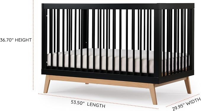 dadada Baby Soho 3-in-1 Convertible Crib to Toddler Bed – Wooden Crib Made in Italy, GREENGUARD Gold Certified Small Baby Crib – Baby-Safe Finish, Modern Design (Black/Natural) - LeafyLoom