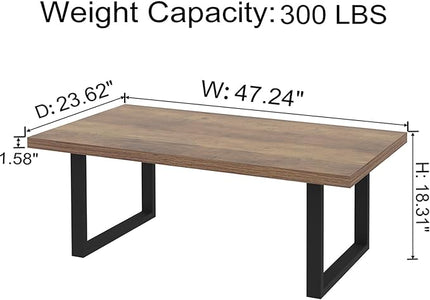IBF Farmhouse Coffee Table, Modern Minimalist Wood Coffee Table for Living Room, Simple Industrial Rectangle Center Table, Wood and Metal Tea Coffee Table for Home Bedroom Office, Rustic Oak, 47 inch - LeafyLoom