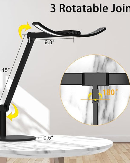 Led Desk Lamp for Home Office, Architect Curved Desk Lamp with Base Bright 1000LM Adjustable Desk Light Dimmable Touch Tall Table Light with 3 Rotatable Joints for Computer Workbench - LeafyLoom