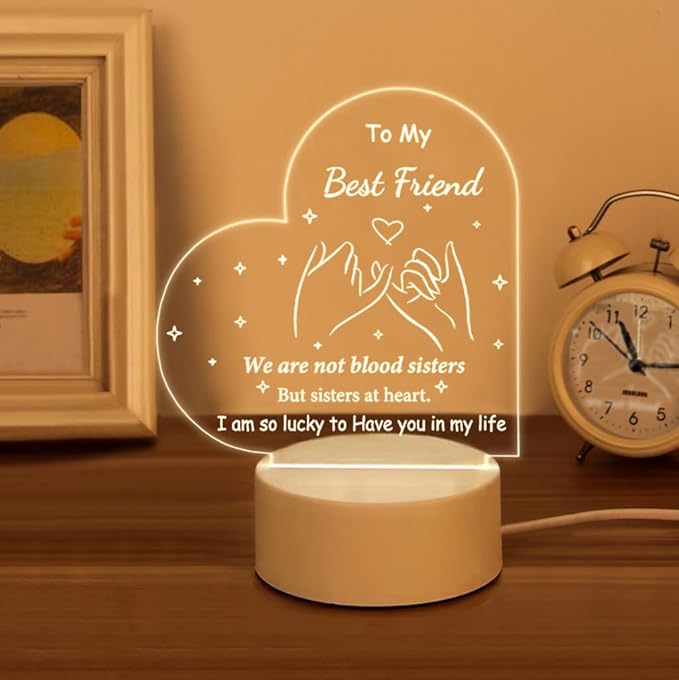 Best Friend Birthday Gifts Friendship Gifts Acrylic Night Light, Thank You Gifts for Friends - Christmas Birthday Gifts for Bestie, BFF - LeafyLoom