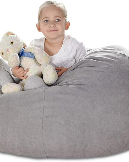 YuppieLife Stuffed Animals Bean Bag Chair Cover Candy-Colored Bean Bag（Just Cover, No Filling）/Large Stuff 'n Sit Organization/Toy Storage Bag/Kids Toys Organizer（27'',Grey） - LeafyLoom