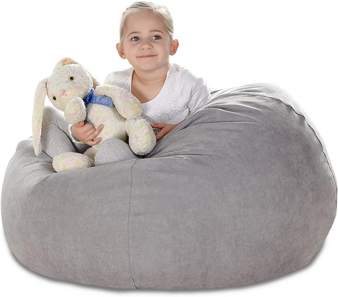 YuppieLife Stuffed Animals Bean Bag Chair Cover Candy-Colored Bean Bag（Just Cover, No Filling）/Large Stuff 'n Sit Organization/Toy Storage Bag/Kids Toys Organizer（27'',Grey） - LeafyLoom