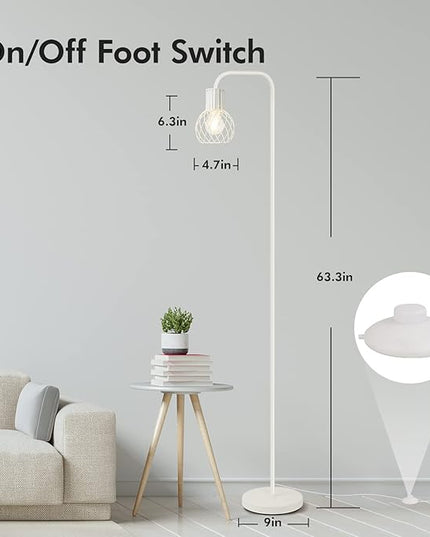 Industrial Floor Lamp, White Standing Lamp Modern with 6W LED Bulb, Foot Switch, Metal Tall Floor Lamps for Living Room, Bedroom, Office, Den, Vintage Stand Up Light, Minimalist Mid Century Pole Lamp - LeafyLoom