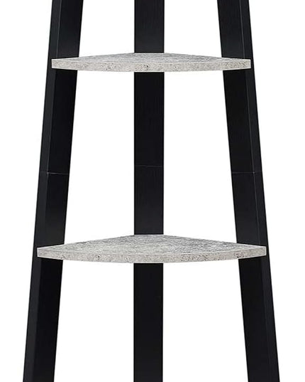 Convenience Concepts Newport 5-Tier Corner Bookcase, Faux Cement/Black - LeafyLoom