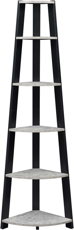 Convenience Concepts Newport 5-Tier Corner Bookcase, Faux Cement/Black - LeafyLoom