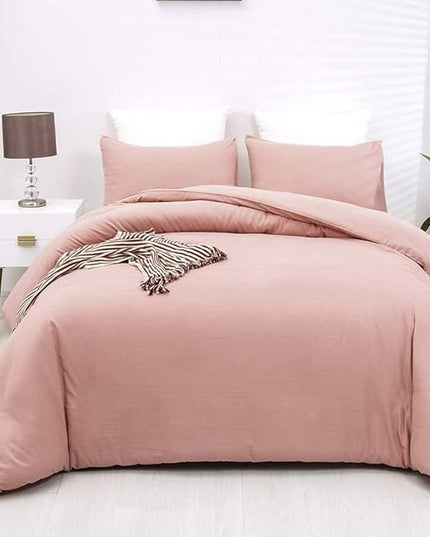 Queen Blush Pink Cotton Comforter Set, 3 PCS Breathable Bedding with 2 Pillowcases, Fade-Resistant, Lightweight, Durable, Ideal for Gift - LeafyLoom