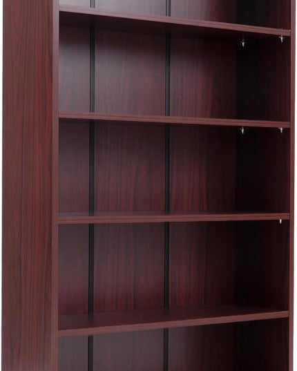 STARY 5 Shelf Mahogany Bookcase 60 inch Tall Wood Bookshelf for Bedroom - LeafyLoom