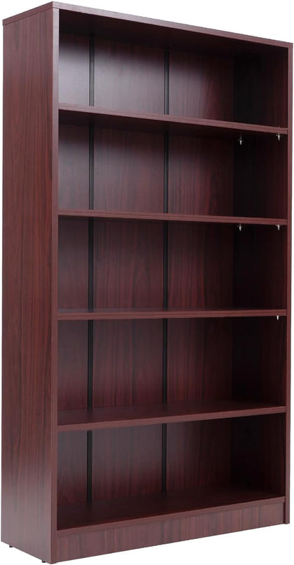 STARY 5 Shelf Mahogany Bookcase 60 inch Tall Wood Bookshelf for Bedroom - LeafyLoom