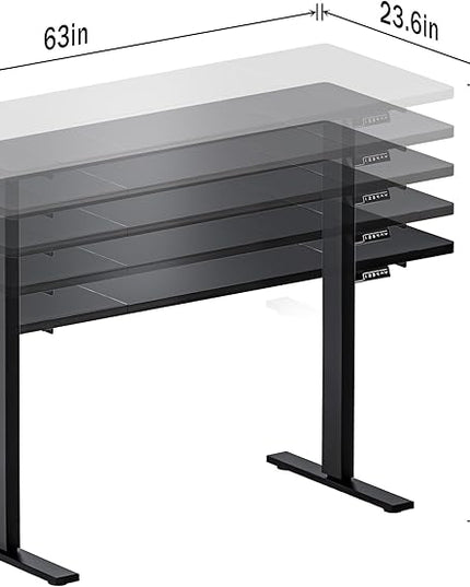 soges 63in Electric Standing Desk Ergonomic Height Adjustable Computer Desk Sit Stand Desk Home Office Desks Standing Desk, Black - LeafyLoom