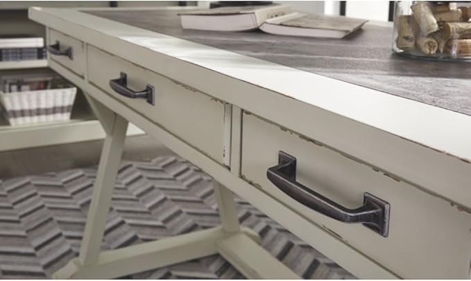 Signature Design by Ashley Jonileene Farmhouse Home Office Desk with Drawers, White & Gray - LeafyLoom