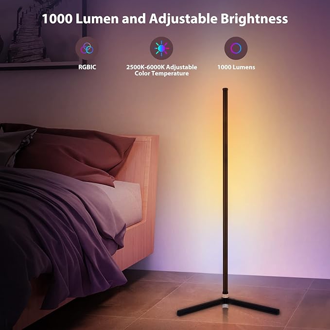 2PCS RGB Corner Floor Lamp, 64.5" RGB Color Changing Mood Light Bluetooth APP and Remote Control Music Sync LED 398 Dimmable Modes Modern Floor Lamp for Living Room, Light Timing - LeafyLoom