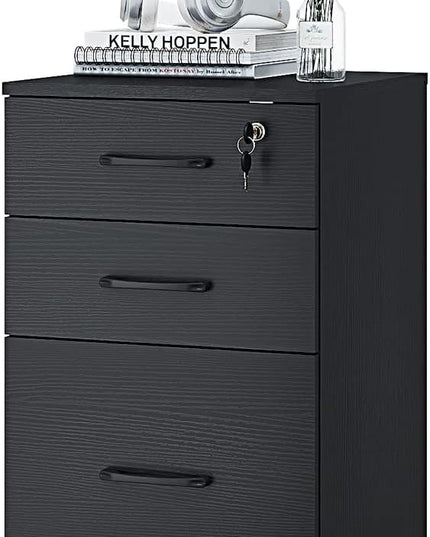 Panana 3 Drawer Wood Mobile File Cabinet, Under Desk Storage Drawers Small File Cabinet for Home Office (Black) - LeafyLoom