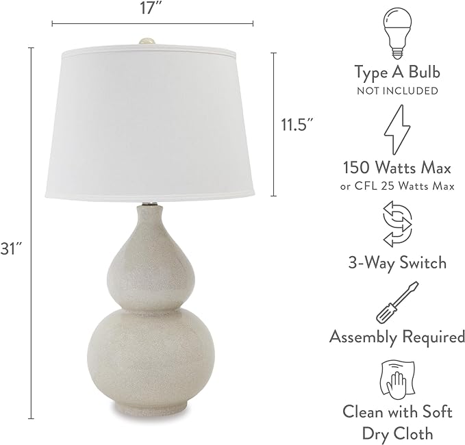 Signature Design by Ashley Saffi 31" Ceramic Table Lamp with Double Gourd Base, Cream - LeafyLoom